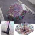 thumbnail image 4 of Clear Vintage Parasol Umbrella, Stained Glass Umbrella, Full Automatic Clear Ribs Umbrella, Totes Tri-fold 8 Umbrel Foldable, 4 of 7