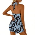 thumbnail image 7 of Women's Halter Romper Floral Print Sleeveless Short Jumpsuit Summer Beach One Piece Backless Loose Fit Jumpsuits S, 7 of 7