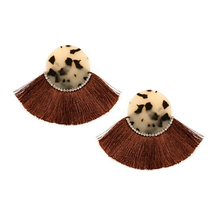 Fan Shape Earrings - Riah Fashion Tasseled Acetate Fan Shape Earrings