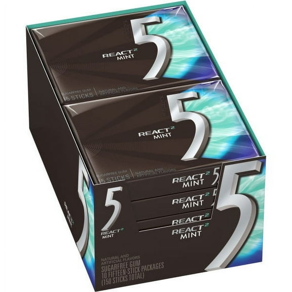 Wrigley's Gum 5, React 2 Mint, 15 Count (Pack of 10)
