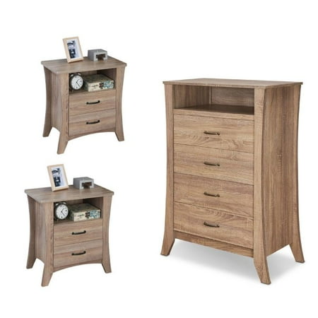 - Colt 3 Piece Set of 2 Nightstand and Chest in Rustic Natural Wood