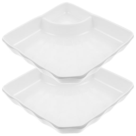 PTOOTP White Dumpling Plate with Sauce Dish Set, 2 Pieces, Food Serving Plates for Appetizers and Snacks