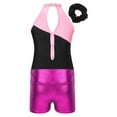 thumbnail image 4 of MSemis Kids Girls Gymnastic Leotard Outfits with Metallic Shorts Hair Band Pink&Rose 8, 4 of 6