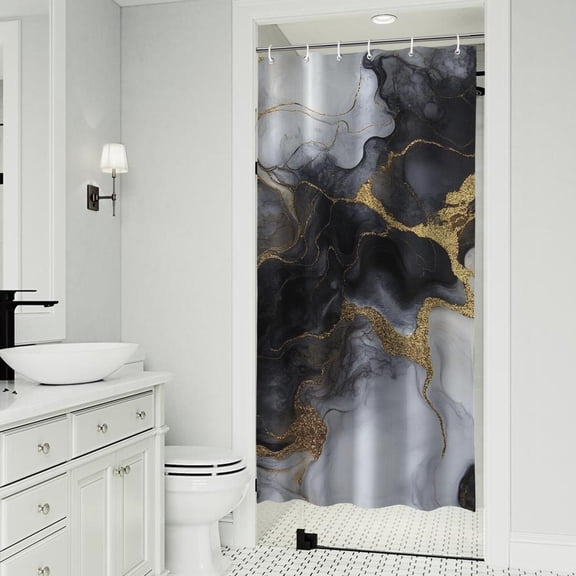 Black White Gold Marble Pattern Shower Curtain 36"x72" ,Bathroom Decorative Shower Curtains Set with 12 Hooks,Modern Waterproof Washable Shower Curtain