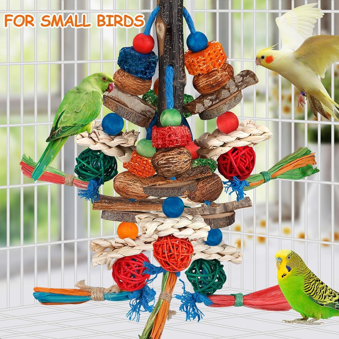 Bird Toys, Parrot Toys Chewing Fun for Parakeets, Cockatiels, Conures, Lovebirds, African Gray Cockatoos and Other Small Medium-Sized Parrot Natural Corn Cob Sturdy Nut