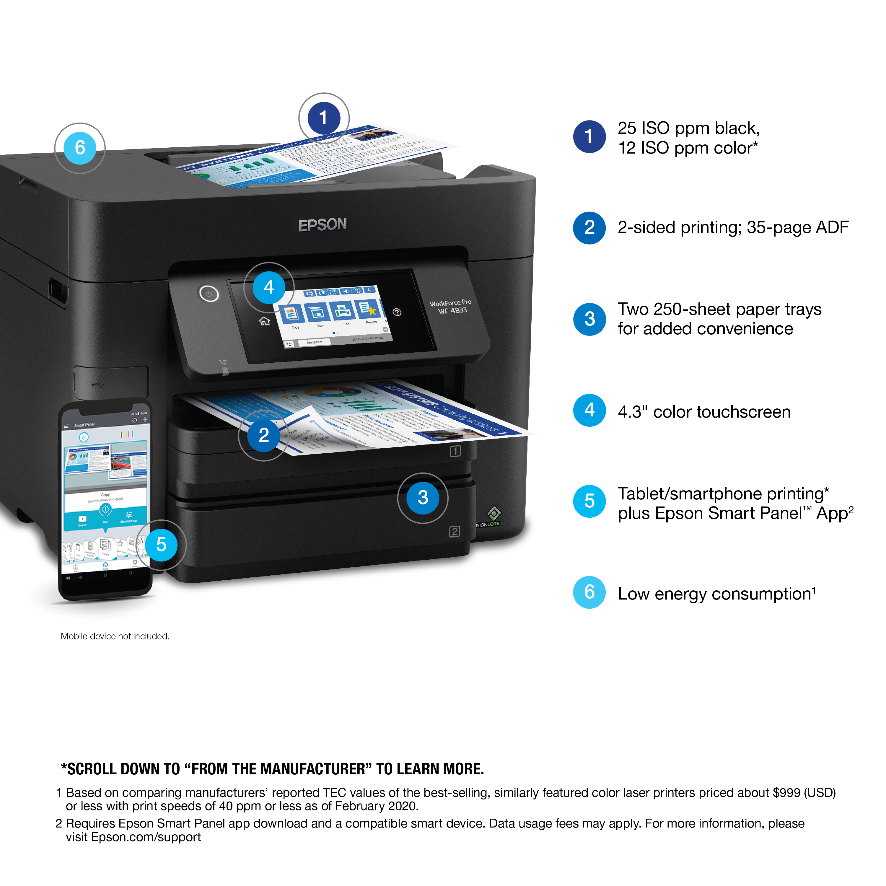Epson WorkForce Pro WF-4833 Wireless All-in-One Printer with Auto 2-Sided Print, Copy, Scan and Fax, 50-Page ADF, 500-Sheet Paper Capacity, and 4.3" Color Touchscreen - image 4 of 5