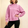 thumbnail image 4 of VBVC Women's Mock Neck Cropped Sweatshirt , Ladies' Side Slit Long Sleeve Pullover , Casual Fall Winter Tops For Women, S-3XL, 4 of 9