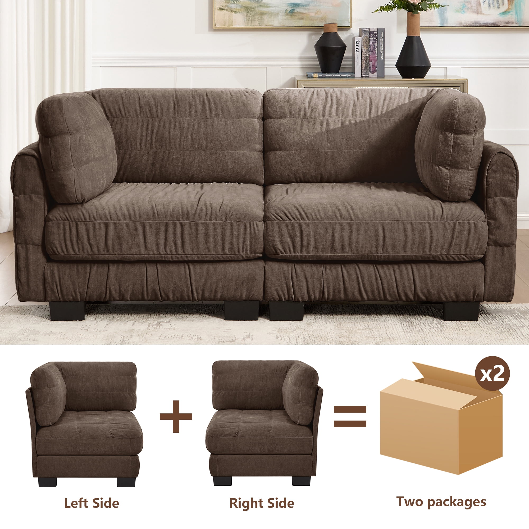78.7" Ruched Chenille Loveseat with L Shape Thickened Back Cushions,Easy Assembly