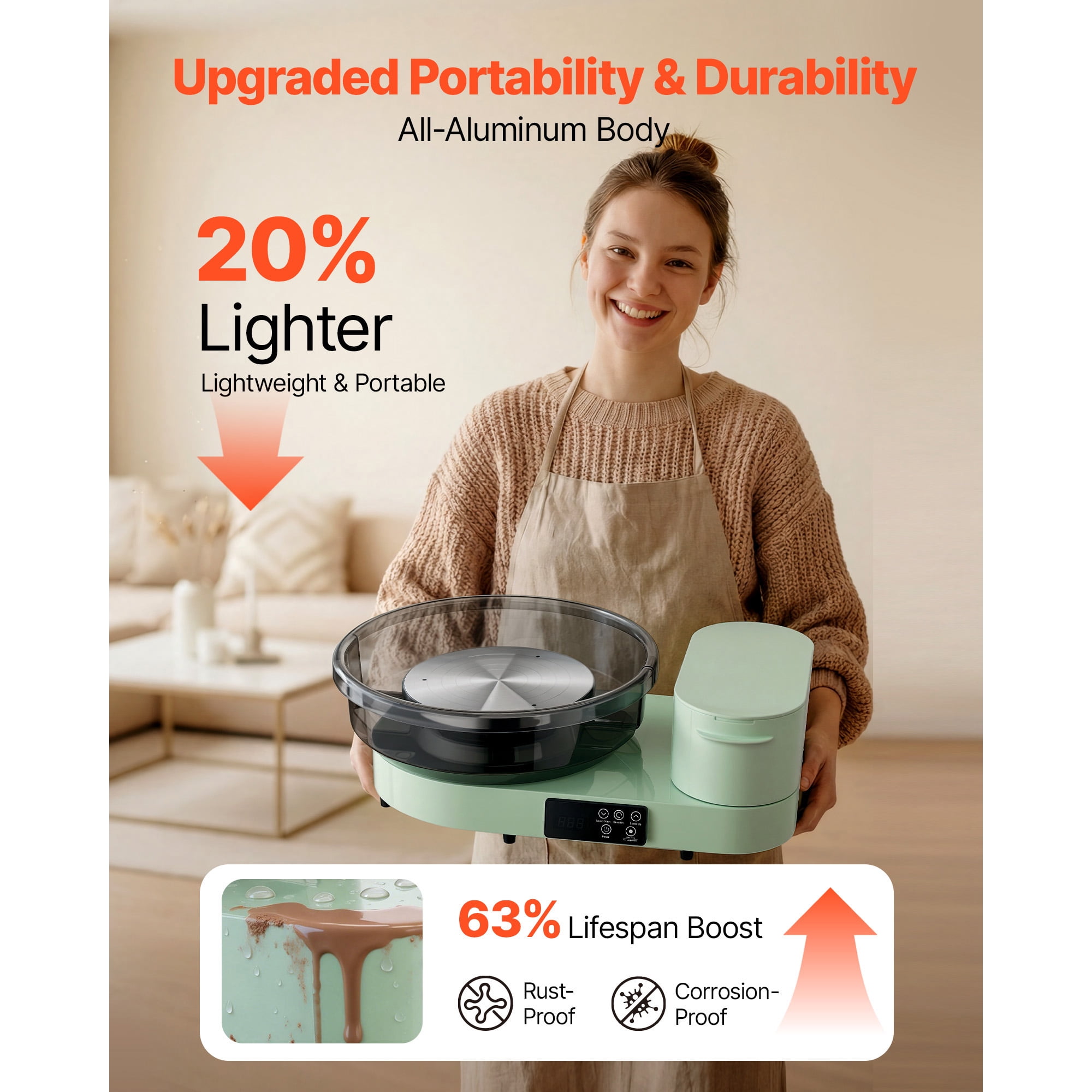 KFFKFF Electric Pottery Wheel for Adults, 14" and 11" Turntables, 450W Tabletop Ceramic Wheel with Foot Pedal, Adjustable Speed 30-300 RPM, Durable Aluminum Build, Ideal for Beginners