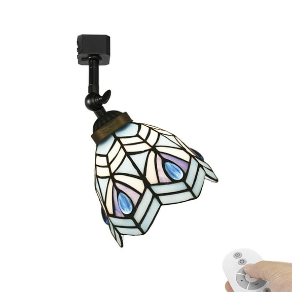 KAYYELAMP Dimmable J-Type Track Head Lighting Adjustable Angle Tiffany Ceiling Light Blue Glass Shade Handmade Pastoral Style Antique Track Light Fixture For Gallery Mirror Front(No Track)