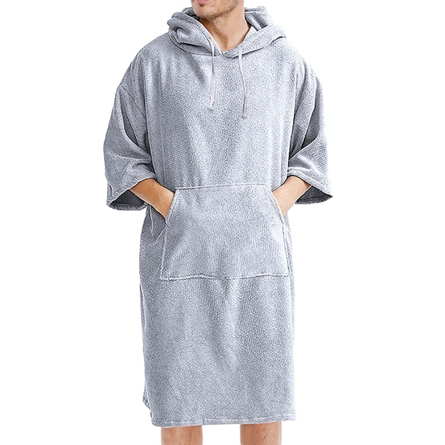 HBFAGFB Men's Pajamas Comfortable Drawstring Hooded Spa Robe Casual Homewear with Pocket Grey One Size