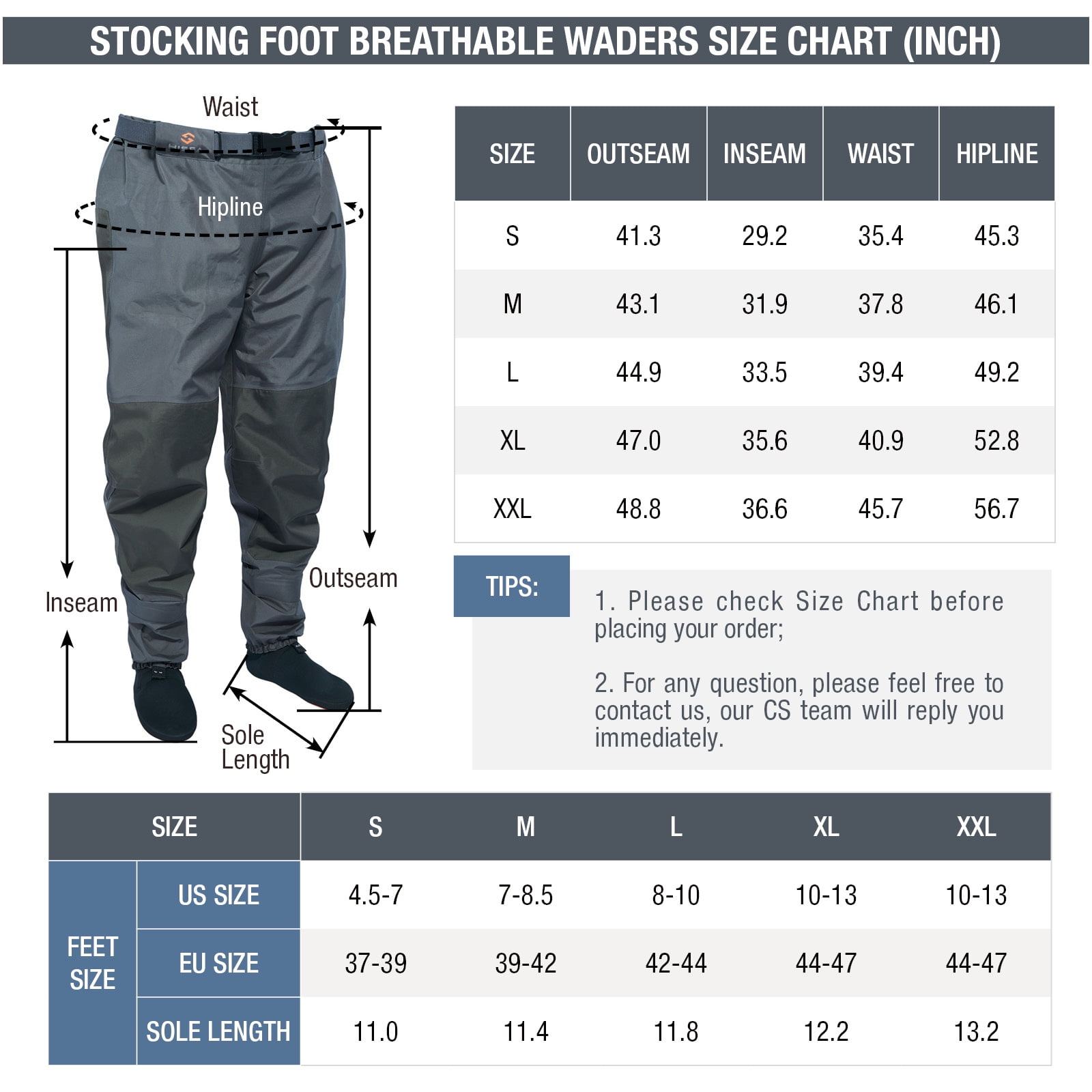 HISEA Breathable Fly Fishing Hip Waders Stocking Foot Lightweight Waders Pants 