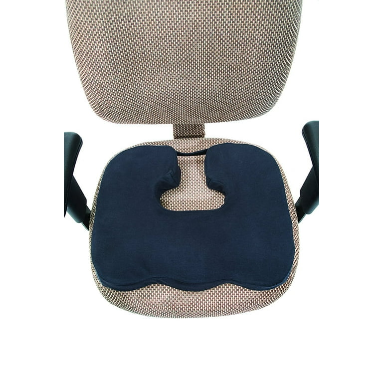 Essential Medical Supply Sloping Bucket Seat Car Cushion with Coccyx Cut  Out with Navy Cover 