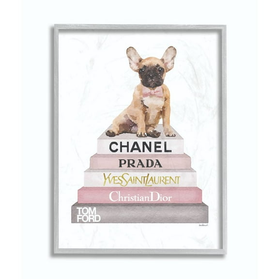 Stupell Industries Watercolor High Fashion Bookstack French Bulldog Framed Wall Art by Amanda Greenwood