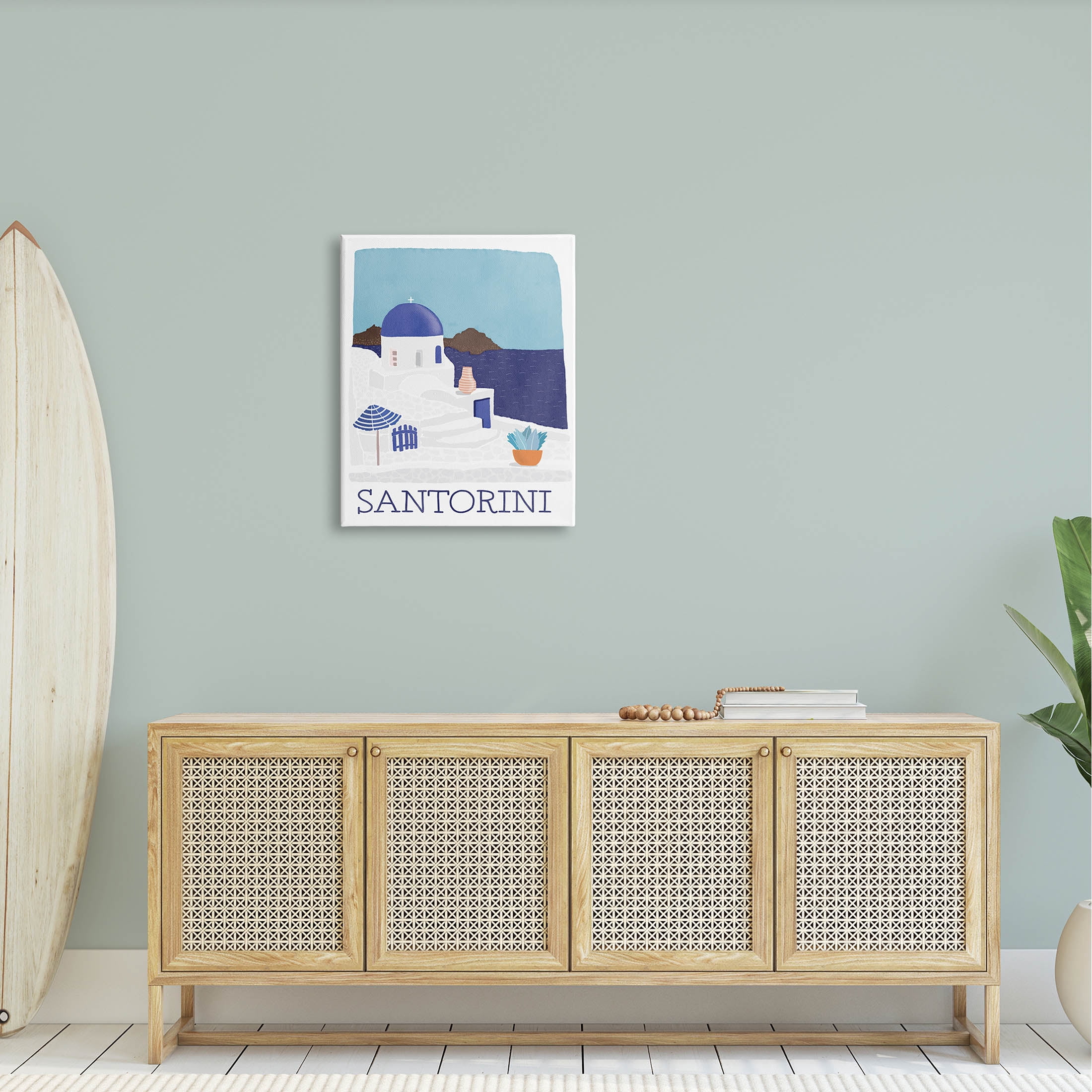 Santorini Vacation Island View Landscape Graphic Art Gallery Wrapped Canvas Print Wall Art