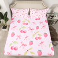 thumbnail image 2 of Manfei Girls Bowknot Twin Sheet Sets 3pcs, Cartoon Strawberry Bow Twin Fitted Sheet, Princess Style Flat Sheet, Purple Pink Lightweight Room Decor, 2 of 6