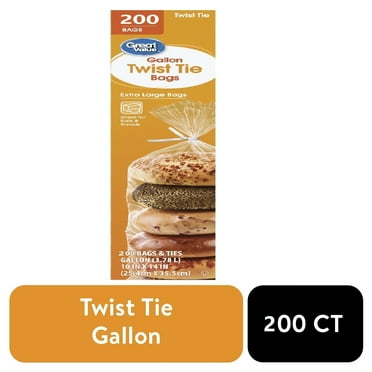 Twist Tie Storage Bags, Gallon, 200 Count