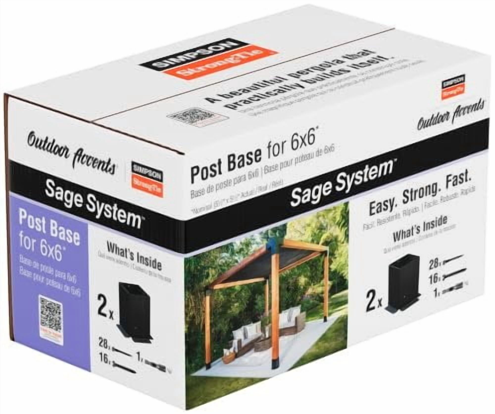 Simpson Strong-Tie SAGE-B66-KT2 Outdoor Accents Sage System Black Powder-Coated Post Base for 6x6 Lumber with Included Color-Matched Connector Screws Pack of 2