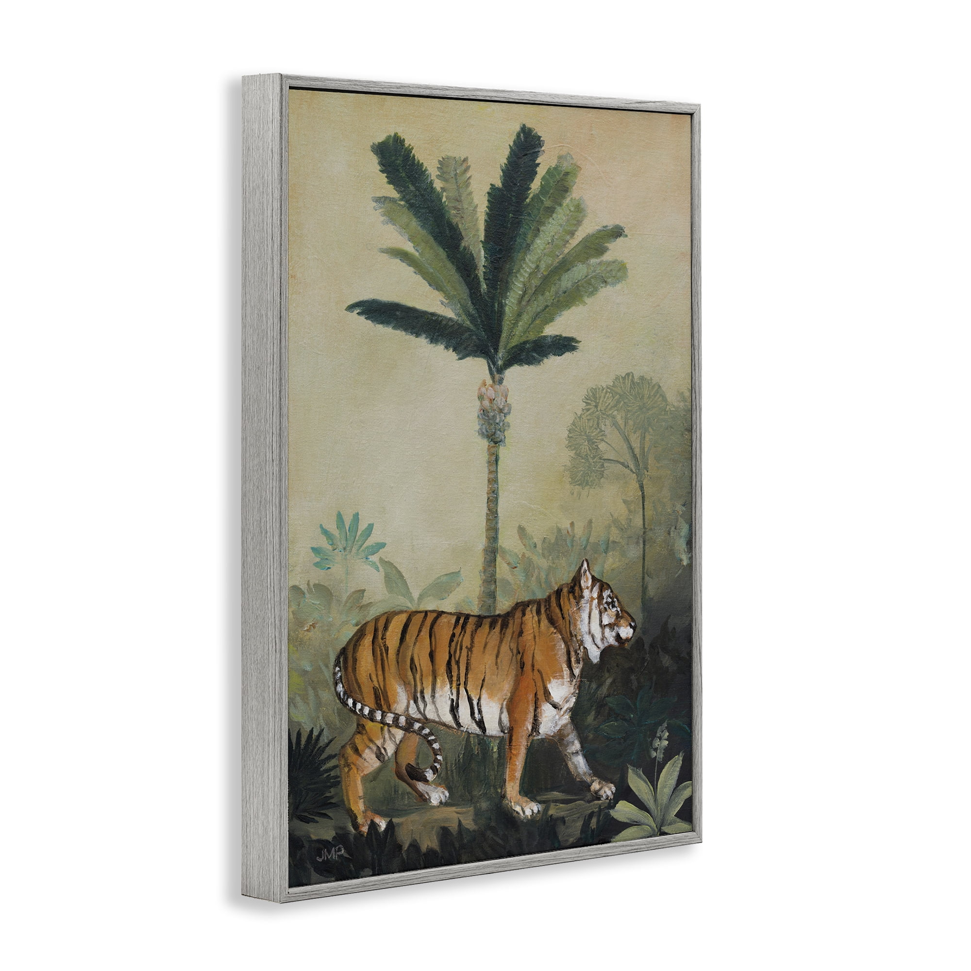 Stupell Industries King Of Jungle Tiger Landscape Painting Gray Framed Art Print Wall Art, 12 x 18