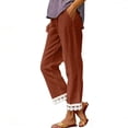 thumbnail image 2 of VEKDONE Women's Straight Trousers with Pockets High Waist Drawstring Loose Fit Anlke Pants Fashion Lace Trim Hem Long Pants Coffee L, 2 of 5