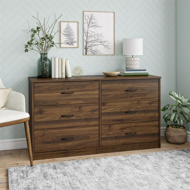 Mainstays Classic 6 Drawer Dresser, Walnut