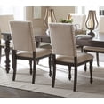 thumbnail image 2 of Side Chairs 2pc Set Grayish Brown Finish Wood Frame Fabric Upholstery Nailhead Trim Dining Furniture, 2 of 6