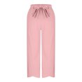 thumbnail image 4 of Diufon Cotton Linen Pants Women Summer Casual Drawstring Elastic Waist Straight Leg Capris Solid Color Loose Pant, 4 of 7