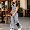 thumbnail image 4 of NEBWOAK Tween Girls 2 Piece Clothes Set, Short Sleeve Crop Top Elastic Waist Wide Leg Pants,Gray,Size 12-13Y, 4 of 7