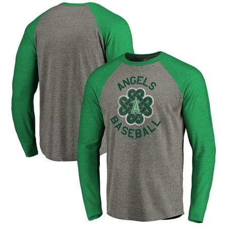 Majestic Angel Fish - Los Angeles Angels Majestic Luck Tradition Long Sleeve Tri-Blend Raglan T-Shirt - Heathered Gray