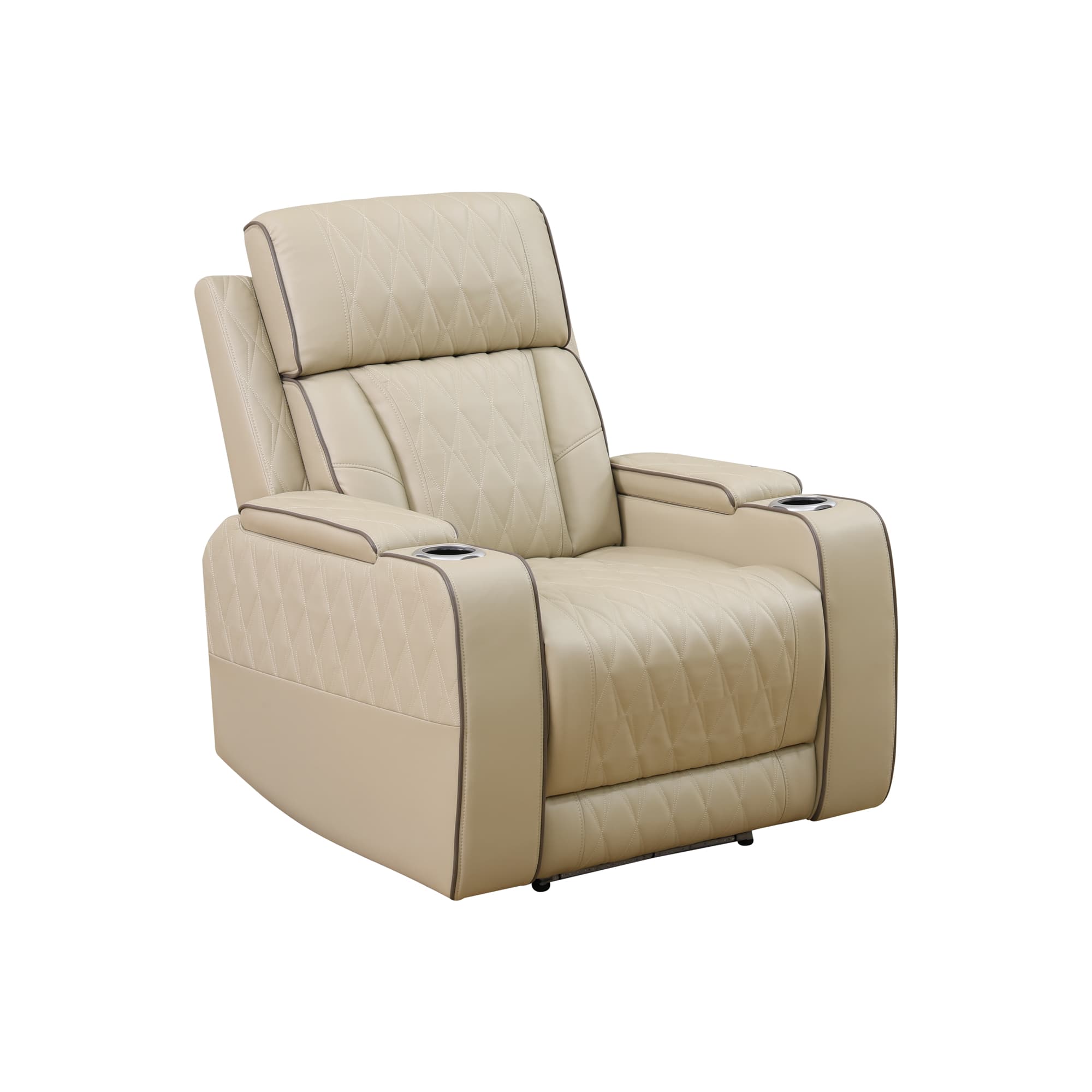 MAYEERTY Power Recliner Chair, Electric Breathable Leather Reclining Chair with USB Charging, LED Lighting & Adjustable Backrest for Living Room, Beige