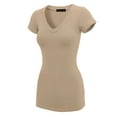 thumbnail image 2 of Made by Johnny Women's Basic Fitted Short Sleeve V-Neck T Shirt XL TAUPE, 2 of 6