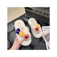thumbnail image 4 of Woobling Ladies Slide Sandals Flat Plush Slipper Slip On Fuzzy Slippers Home Non-slip Open Toe Fluffy Slides Beige 7.5, 4 of 7