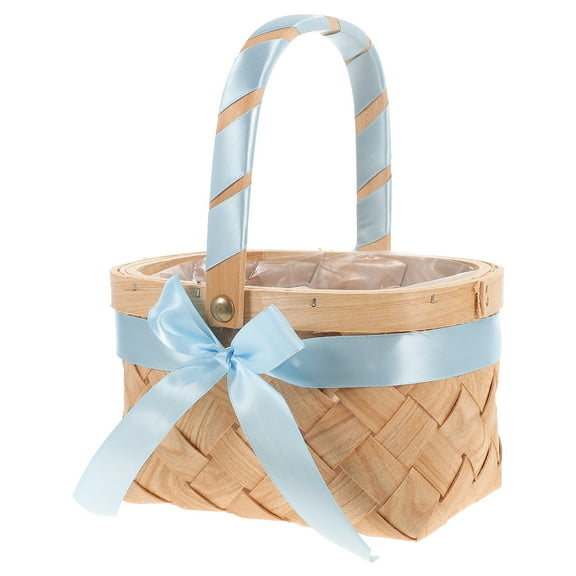 Wicker Gift Basket with Handle for Storage Use Decorated with Ribbon Light Brown 1 Piece
