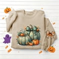 thumbnail image 5 of DeeHomeMo Women Round Neck Pullover Sweatshirt, Long Sleeve Pumpkin Bow Graphic Loose Fit Top, Ribbed Hem Cuffs Soft Sweatshirt Fabric for Fall Family Gathering Khaki,S, 5 of 5