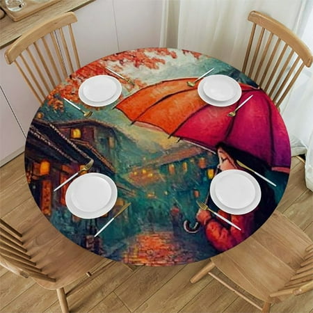 

SHERONV Cat Theme Round Tablecloth Stain-Resistant Washable 100% Polyester Tablecloth for Picnic Dining Kitchen Farmhouse 46 -50