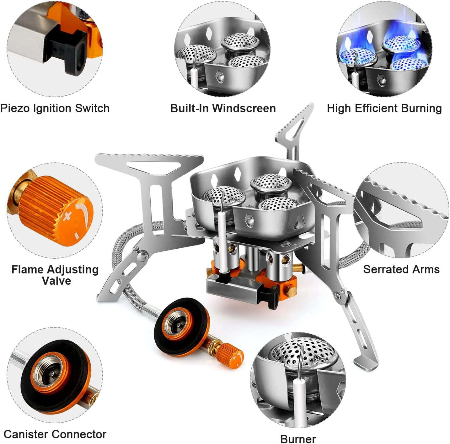 5800W Outdoor Three Head Stove Camping Windproof Stove Portable Camping Picnic Burner Hiking Foldable Ultralight Split Gas Stove