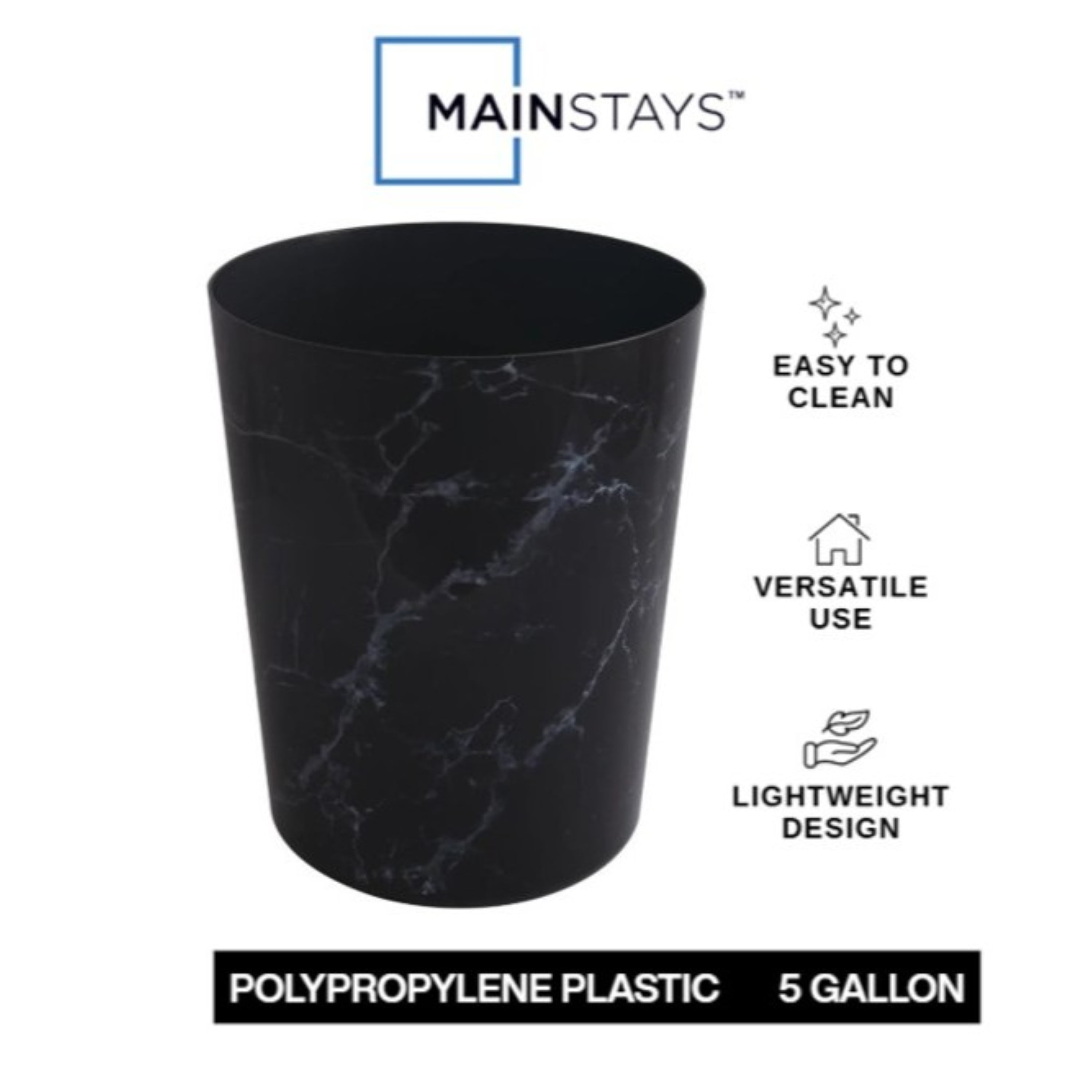 Mainstays Bathroom Trash Can, 5 Gallon Marble Plastic Garbage