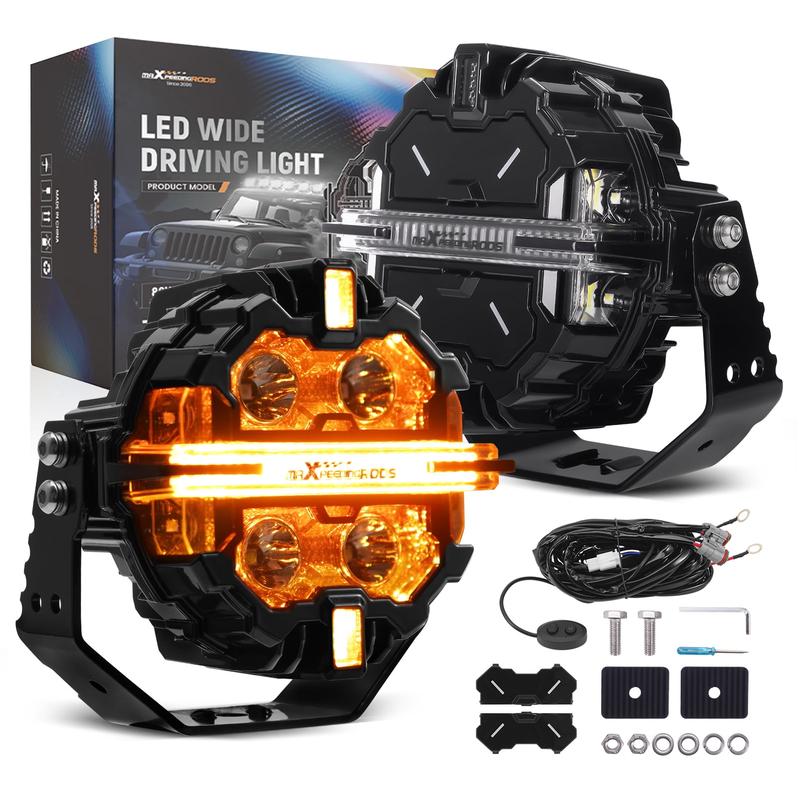 2Pcs Amber LED Spotlights 120W Motorcycle Auxiliary Fog Lights with Long Distance