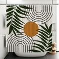 thumbnail image 2 of Lfeey Beige Shower Curtain, Abstract Leaf Stripe Mid Century Waterproof Fabric for Bathroom Decor, 72x78 inch with Hooks, 2 of 5