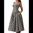 thumbnail image 3 of Vestido Elegante con Corsé para Mujer, Vestido Midi con Tirantes, Escote Bajo, Plisado y Fluido, Vestido de Fiesta con Bustier. Cuadros Rojos S, 3 of 8
