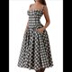 thumbnail image 3 of Vestido Elegante con Corsé para Mujer, Vestido Midi con Tirantes, Escote Bajo, Plisado y Fluido, Vestido de Fiesta con Bustier. Cuadros Rojos L, 3 of 8