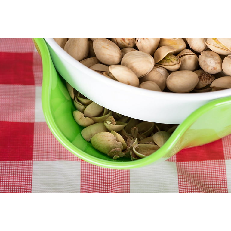 Wowly Pistachio Bowl Double Dish Nut with Pistachios Shell Storage Red