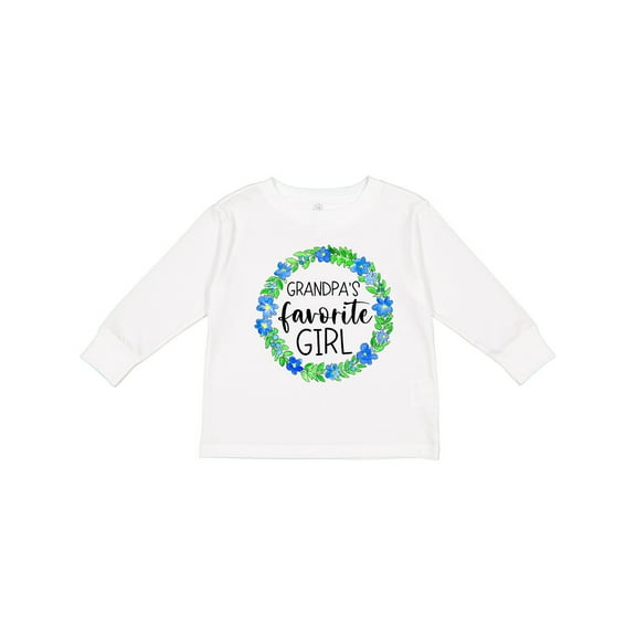 Inktastic Grandpa's Favorite Girl Blue Flower Wreath Girls Long Sleeve Toddler T-Shirt