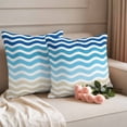 thumbnail image 2 of Blue Brown Stripes Outdoor Waterproof Pillow Covers, Abstract Geometric Ombre Wave Stripe Decorative Square Throw Pillowcase Sofa Cushion Sham for Patio/Couch/Chair, 16"x16" 2 Pack, 2 of 8