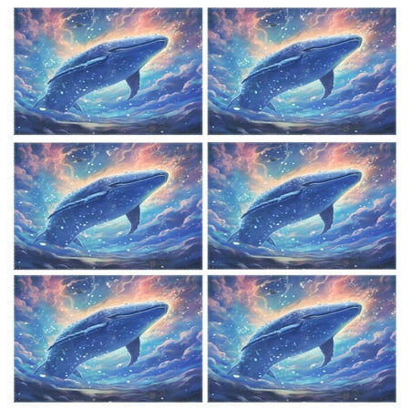 

Ryvnso Placemats Set of 6 Whale in Starry Dining Mats Heat-Resistant Non-Slip Washable Table Mat