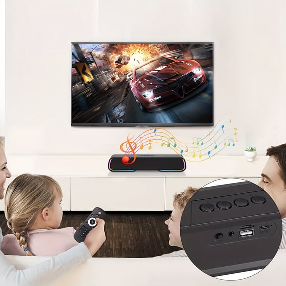 Wireless TV Sound Bar Computer Speakers, Adjustable RGB PC Gaming Speakers with Enhanced Bass And Volume Control, Stereo USB Powered 3.5mm Aux Multimedia Speakers for Laptop/Desktop/Tablets/Phone