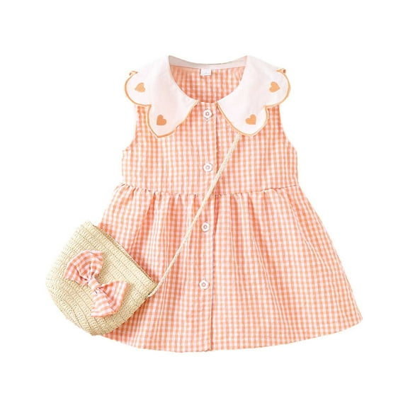 Utlike Summer Dress For Girls Sleeveless Sun Skirt Plaid Dress Thin Skirt With Bag Holiday Sundress Size 18 Months-24 Months
