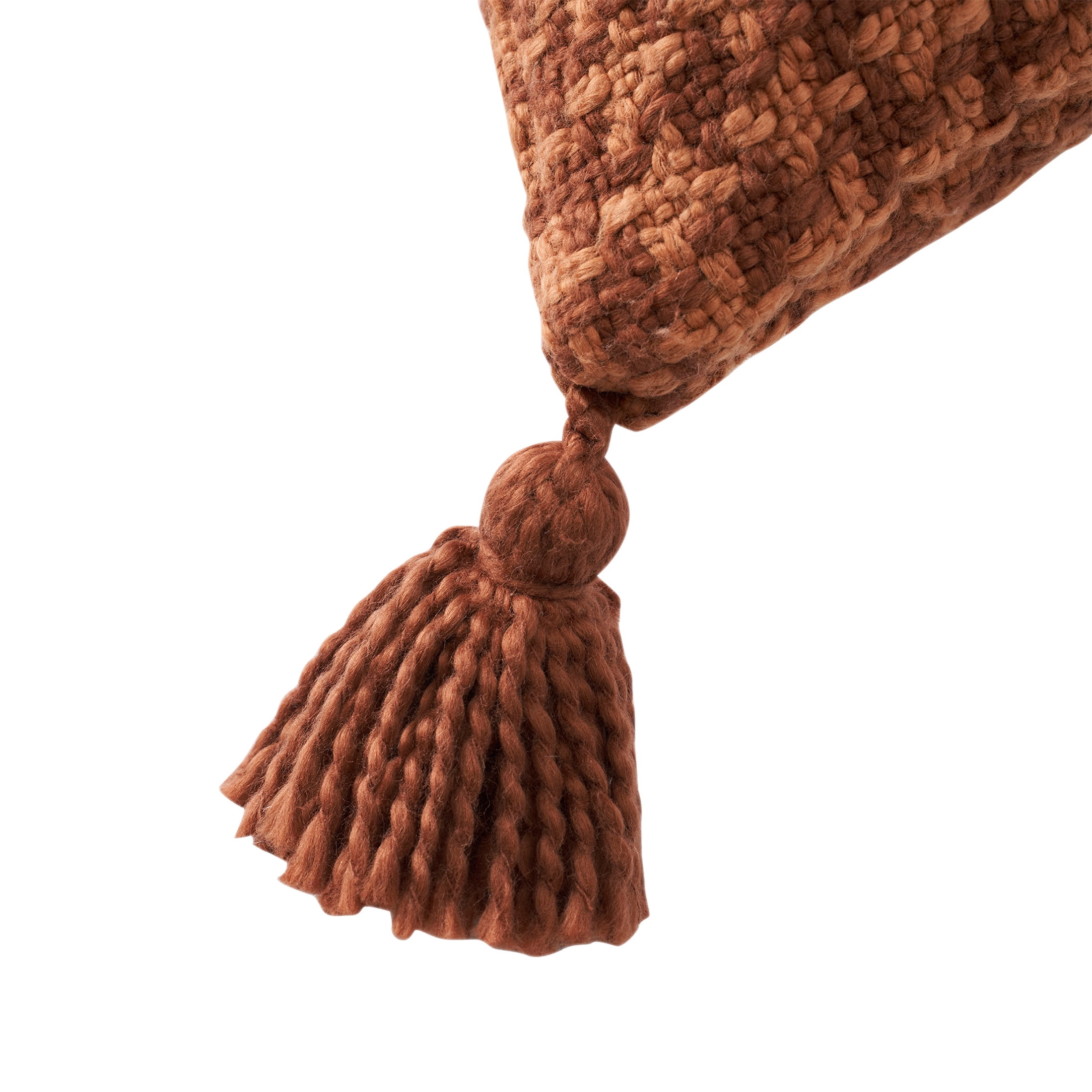 Beautiful Tonal Houndstooth Cotton Decorative Pillow with Tassels by Drew Barrymore, 22" x 22", Rust