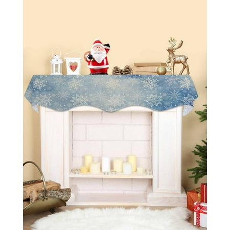 

Mantel Scarf for Fireplace Fireplace Scarf Snowflake Watercolor Blue Snowflake Christmas Mantel Top Scarf Runner Cover for Home Party Decorations 17 X 70 Inch