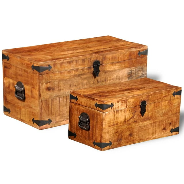 vidaXL Coffre de Rangement 2 Pcs Bois de Manguier Brut